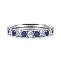Online Gabriel & Co. Bari - 14K White Gold 13 Stone Diamond and Sapphire Anniversary Band - 0.4 ct