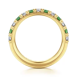 Discount Gabriel & Co. Bari - 14K Yellow Gold Diamond and Emerald Anniversary Band - 0.41 ct