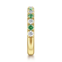 Discount Gabriel & Co. Bari - 14K Yellow Gold Diamond and Emerald Anniversary Band - 0.41 ct