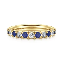 Clearance Gabriel & Co. Bari - 14K Yellow Gold Diamond and Sapphire Anniversary Band - 0.41 ct