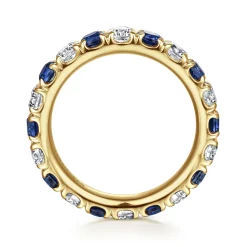 Gabriel & Co. Bari - 14K Yellow Gold French Pave Set Sapphire and Diamond Eternity Band - 1.3 ct