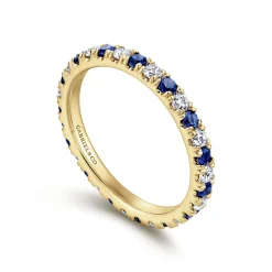 New Gabriel & Co. Bari - 14K Yellow Gold French Pave Sapphire and Diamond Eternity Band - 0.45 ct