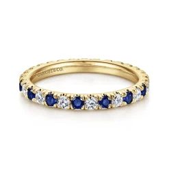 New Gabriel & Co. Bari - 14K Yellow Gold French Pave Sapphire and Diamond Eternity Band - 0.45 ct