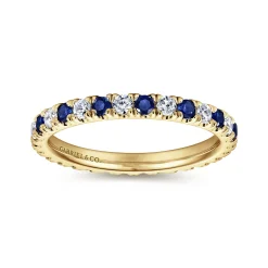 New Gabriel & Co. Bari - 14K Yellow Gold French Pave Sapphire and Diamond Eternity Band - 0.45 ct