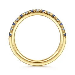 New Gabriel & Co. Bari - 14K Yellow Gold 15 Stone Diamond and Sapphire Anniversary Band - 0.2 ct