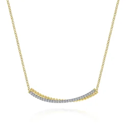 Hot Gabriel & Co. Bar Necklace Curved 14K White and Yellow Gold Diamond 0.3ct Bujukan