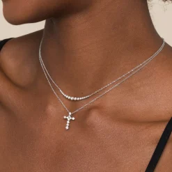 Outlet Gabriel & Co. Bar Necklace Curved 14K White Gold Diamond 0.25ct