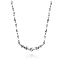 Discount Gabriel & Co. Bar Necklace Curved 14K White Gold White Sapphire