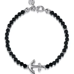 Best Gabriel & Co. Beaded Bracelet Anchor 925 Sterling Silver Onyx 4mm