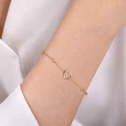 New Gabriel & Co. Beaded Chain Bracelet Heart 14K Yellow Gold Bujukan