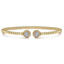 New Gabriel & Co. Beaded Open Bangle Bracelet 14K Yellow Gold Diamond 0.11ct Bujukan