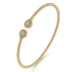 New Gabriel & Co. Beaded Open Bangle Bracelet 14K Yellow Gold Diamond 0.11ct Bujukan