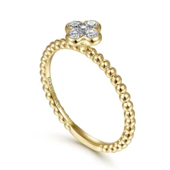 Outlet Gabriel & Co. Beaded Stackable Single Ring 14K Yellow Gold Diamond 0.2ct Bujukan