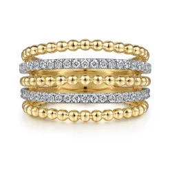 Clearance Gabriel & Co. Beaded Wide Band Easy-Stack Ring 14K Yellow Gold Diamond 0.4ct Bujukan