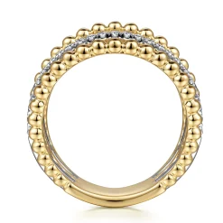 Clearance Gabriel & Co. Beaded Wide Band Easy-Stack Ring 14K Yellow Gold Diamond 0.4ct Bujukan