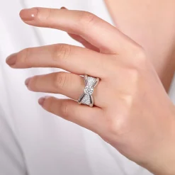 Gabriel & Co. Bebe - 14K White Gold Wide Band Round Diamond Engagement Ring