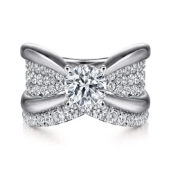 Gabriel & Co. Bebe - 14K White Gold Wide Band Round Diamond Engagement Ring