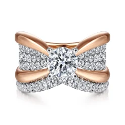 Hot Gabriel & Co. Bebe - 14K White-Rose Gold Wide Band Round Diamond Engagement Ring