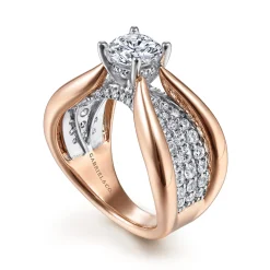 Hot Gabriel & Co. Bebe - 14K White-Rose Gold Wide Band Round Diamond Engagement Ring