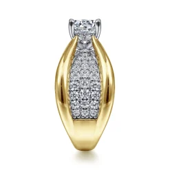 Discount Gabriel & Co. Bebe - 14K White-Yellow Gold Wide Band Round Diamond Engagement Ring