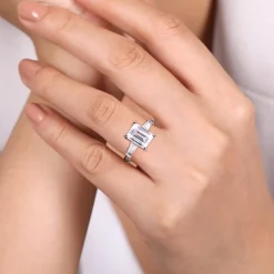 Best Gabriel & Co. Belma - 14K White Gold Emerald Cut Diamond Channel Set Engagement Ring