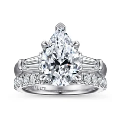 New Gabriel & Co. Belma - 18K White Gold Pear Shape Three Stone Diamond Engagement Ring