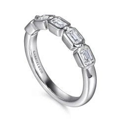 Hot Gabriel & Co. Beta - 14K White Gold Bezel and Prong Emerald Cut 5 Stone Diamond Anniversary Band - 0.8 ct