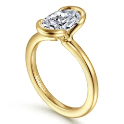 Gabriel & Co. Bethanne - 14K Yellow Gold Half Bezel Oval Solitaire Diamond Engagement Ring