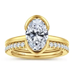 Gabriel & Co. Bethanne - 14K Yellow Gold Half Bezel Oval Solitaire Diamond Engagement Ring