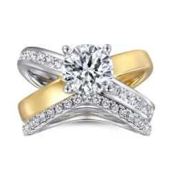 Clearance Gabriel & Co. Betty - 14K White-Yellow Gold Round Split Shank Hidden Halo Diamond Engagement Ring