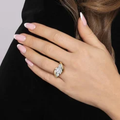 Discount Gabriel & Co. Beyond - 14K White-Yellow Gold Bypass Round Three Stone Diamond Engagement Ring