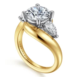 Sale Gabriel & Co. Beyond - 14K White-Yellow Gold Round Three Stone Diamond Engagement Ring