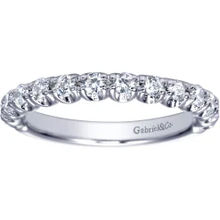 Hot Gabriel & Co. Bijou - 14K White Gold Prong Set Diamond Wedding Band - 0.5 ct