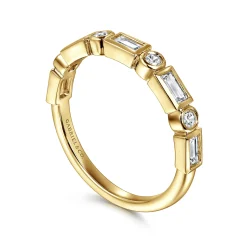 Clearance Gabriel & Co. Billie - 14K Yellow Gold Bezel Set Baguette and Round Diamond Anniversary Band - 0.55 ct