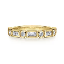 Clearance Gabriel & Co. Billie - 14K Yellow Gold Bezel Set Baguette and Round Diamond Anniversary Band - 0.55 ct