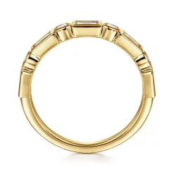 Clearance Gabriel & Co. Billie - 14K Yellow Gold Bezel Set Baguette and Round Diamond Anniversary Band - 0.55 ct