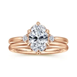 Sale Gabriel & Co. Blaise - 14K Rose Gold Oval Three Stone Diamond Engagement Ring