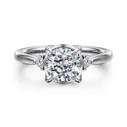 New Gabriel & Co. Blaise - 14K White Gold Cushion Cut Three Stone Diamond Engagement Ring