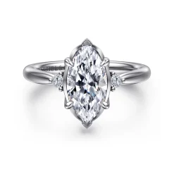 New Gabriel & Co. Blaise - 14K White Gold Marquise Shape Three Stone Diamond Engagement Ring