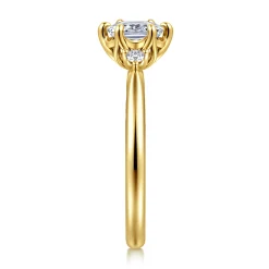 Best Gabriel & Co. Blaise - 14K Yellow Gold Elongated Cushion Three Stone Diamond Engagement Ring