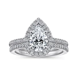 Clearance Gabriel & Co. Blossom - 14K White Gold Pear Shape Halo Diamond Engagement Ring
