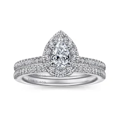 Discount Gabriel & Co. Blossom - 14K White Gold Pear Shape Halo Diamond Engagement Ring