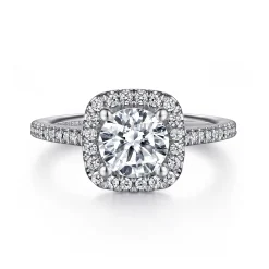 Hot Gabriel & Co. Blossom - 14K White Gold Round Halo Diamond Engagement Ring