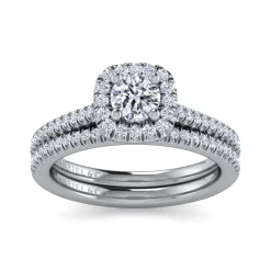 Best Gabriel & Co. Blossom - 14K White Gold Round Halo Diamond Engagement Ring