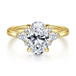 Discount Gabriel & Co. Boa - 14K Yellow Gold Oval Three Stone Diamond Engagement Ring