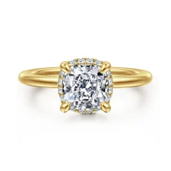 Sale Gabriel & Co. Bonnie - 14K Yellow Gold Cushion Hidden Halo Diamond Engagement Ring