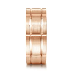 Clearance Gabriel & Co. Brian - 14K Rose Gold 8mm - Checkered Pattern Men's Wedding Band in Satin Finish