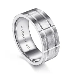 Discount Gabriel & Co. Brian - 14K White Gold 8mm - Checkered Pattern Men's Wedding Band in Satin Finish