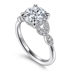 Outlet Gabriel & Co. Brigida - Vintage Inspired 14K White Gold Round Diamond Engagement Ring