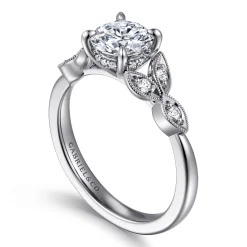 Gabriel & Co. Brigida - Vintage Inspired 14K White Gold Round Diamond Engagement Ring